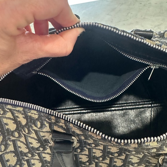 Authentic Christian Dior Boston Bag Trotter Monogram Canvas Blue Leather. EUC - Picture 12 of 17